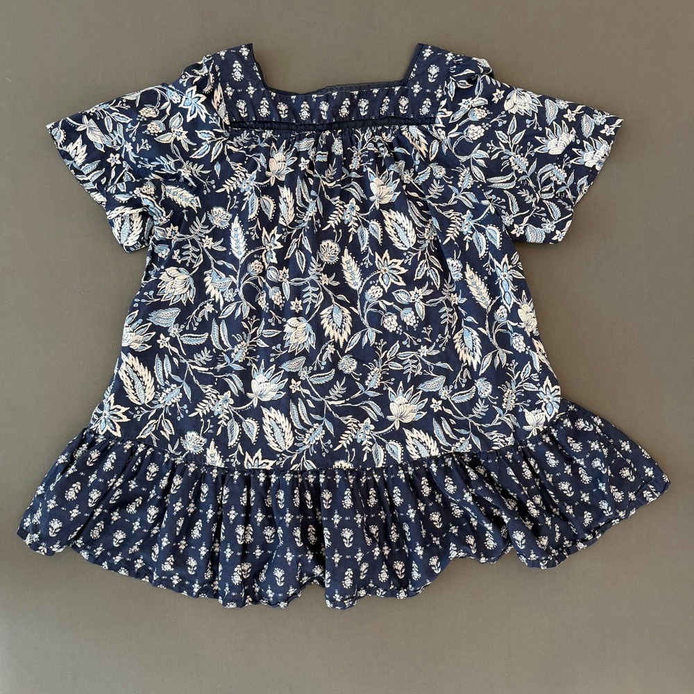 Beach Lunch Lounge Navy Floral Cotton Button Front Peplum Top Square Neck XL - Picture 8 of 11